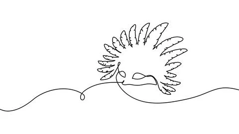 Continuous one line mask carnival masquerade feather venetian background party Illustrazione stock