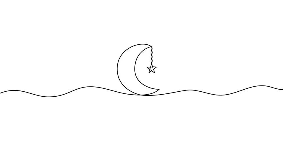 Continuous one line moon ramadan art eid sleep night drawing. Kareem vector Stock Illustration