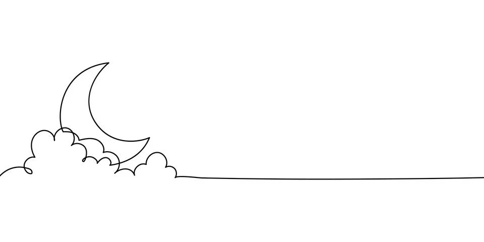 Continuous one line moon ramadan art eid sleep night drawing. Moon one line Stock Illustration