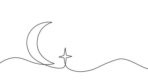 Continuous one line moon star sleep drawing eid outline illustrator. Moon star Stock Illustration