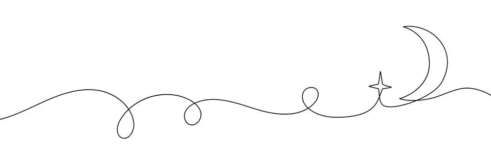 Continuous one line moon star sleep drawing eid outline illustrator. Moon star Stock Illustration