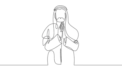 Continuous one line one drawn character line arab man in national costume Kef Stock Footage 99672420