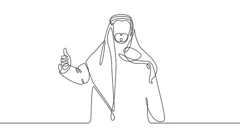 Continuous one line one drawn character line arab man in national costume Kef Stock Footage 99672422