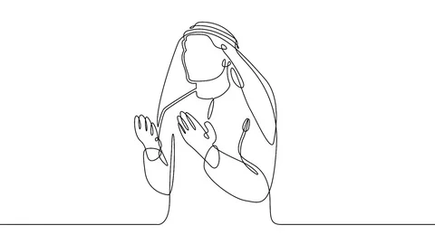 Continuous one line one drawn character line arab man in national costume Kef Stock Footage 99672423