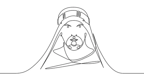 Continuous one line one drawn character line arab man in national costume Kef Video stock 99672439