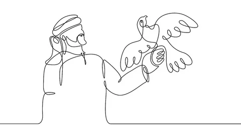 Continuous one line one drawn character line arab man in national costume Kef Stock Footage 99672440