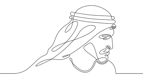 Continuous one line one drawn character line arab man in national costume Kef Stock Footage 99672516