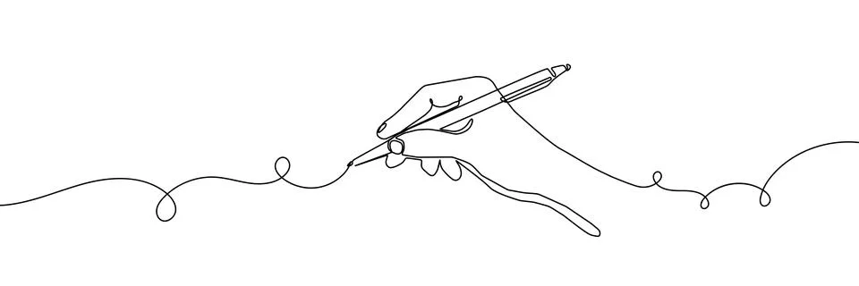 Continuous one line pen hand pencil write one art icon book journal sketch. Sign Stock Illustration