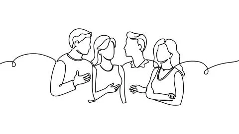 Continuous one line people group art drawing single business couple. Group 스톡 일러스트