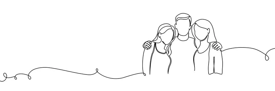 Continuous one line people group art drawing single business couple. Group Illustrazione stock