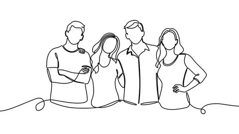 Continuous one line people group art drawing single business couple. Group Illustrazione stock