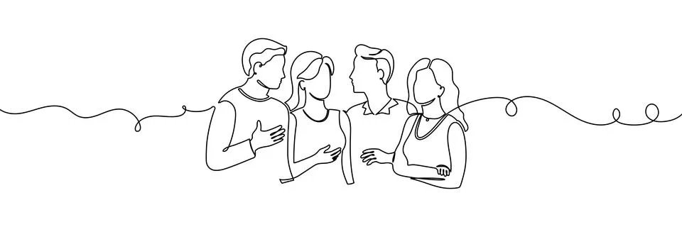 Continuous one line people group art drawing single business couple. Group イラスト素材