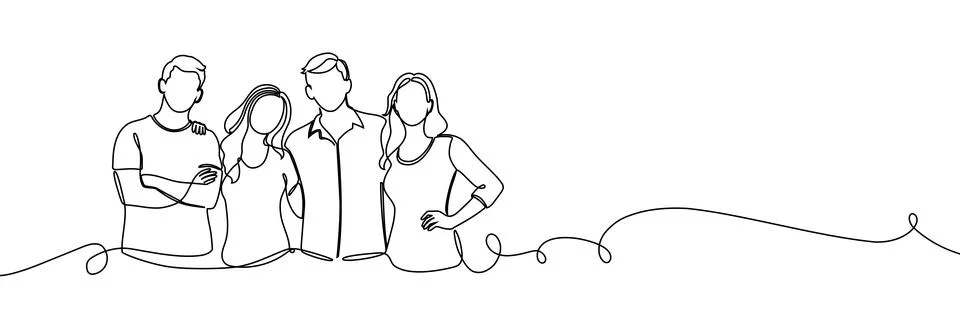 Continuous one line people group art drawing single business couple. Group イラスト素材