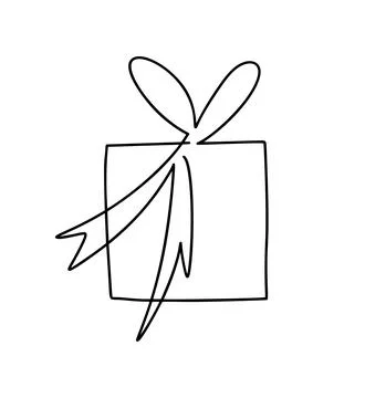 Continuous one line present with flying ribbon vector, tilted minimalist gift Illustrazione stock
