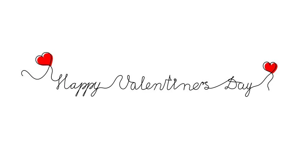 Continuous One Line script cursive text Happy Valentines Day. Vector illustra Illustrazione stock