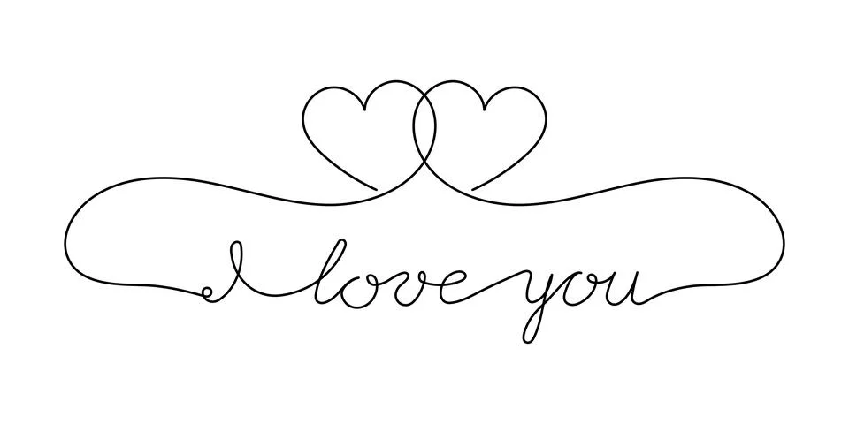 Continuous One Line script cursive text I love you. Vector illustration for p Illustrazione stock