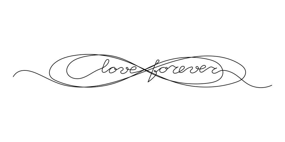 Continuous One Line script cursive text love forever. Vector illustration for Stock Illustration