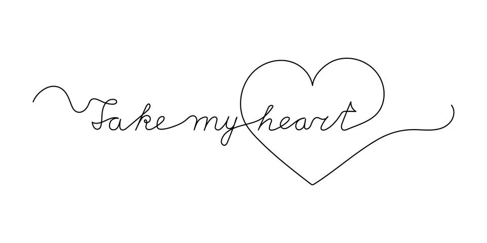 Continuous One Line script cursive text Take my heart. Vector illustration fo Stock Illustration