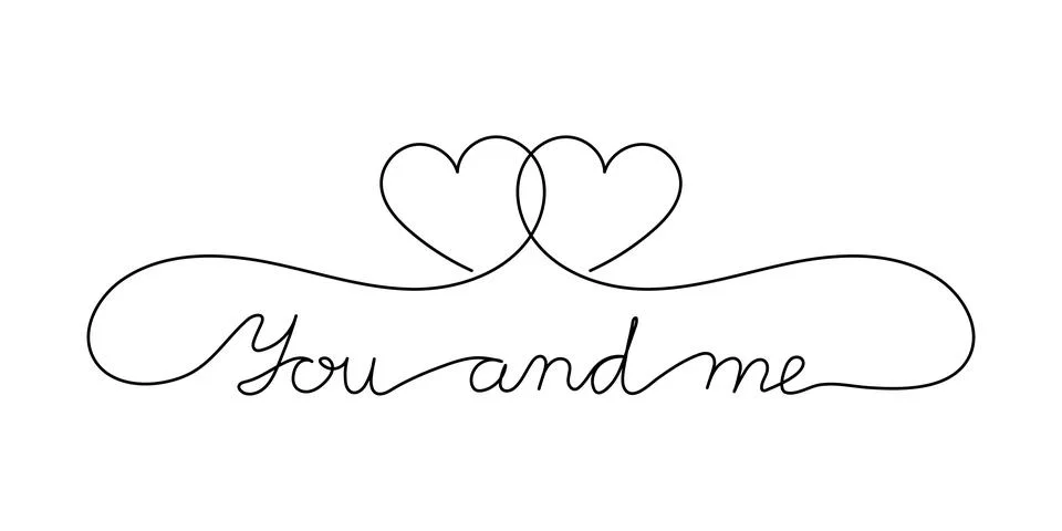 Continuous One Line script cursive text you and me. Vector illustration for p 스톡 일러스트