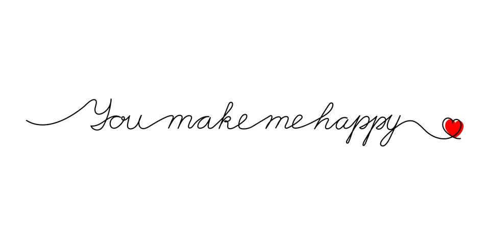 Continuous One Line script cursive text you make me happy. Vector illustratio イラスト素材