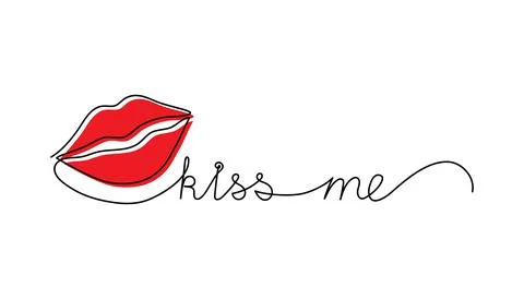 Continuous One Line script cursive text kiss me. Vector illustration for post Illustrazione stock