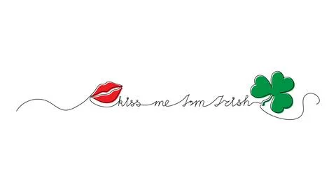 Continuous One Line script cursive text kiss me Im Irish. Vector illustration Illustrazione stock