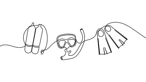 Continuous one line scuba sport water sea illustration vector hand. Scuba Stock Illustration