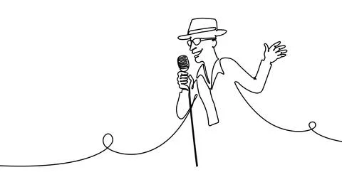 Continuous one line singer music musician guitar jazz band artist. Music singer Stock Illustration