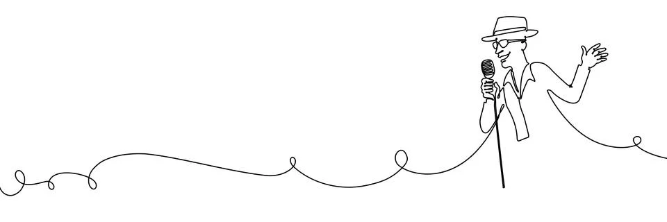 Continuous one line singer music musician guitar jazz band artist. Music singer Stock-Illustration