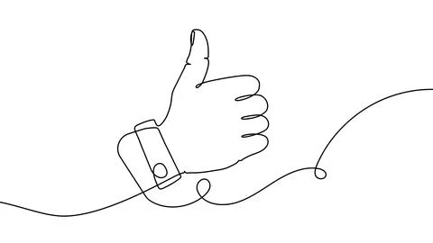 Continuous one line up thumb ikon like hand down drawing good. Up down thumb Stock Illustration
