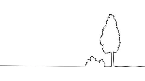 Continuous one-line tree art with flowing silhouette outline, capturing forest Illustrazione stock