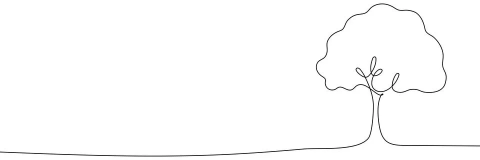 Continuous one line tree drawing forest art outline silhouette single. Tree Stockillustratie