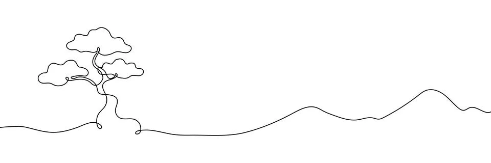 Continuous one line tree drawing art outline forest silhouette single. Tree Illustrazione stock