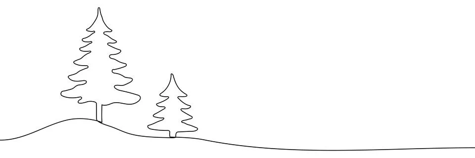 Continuous one line tree drawing forest art outline silhouette single Illustrazione stock