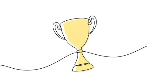 Continuous one line trophy award drawing prize icon outline medal. Trophy award Stock Illustration