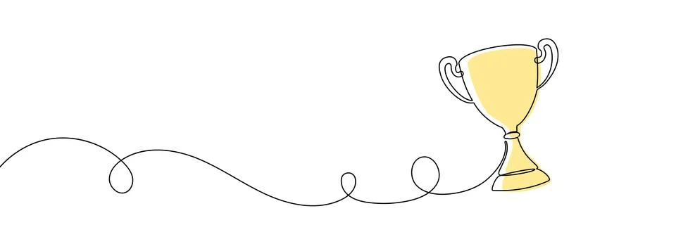 Continuous one line trophy award drawing prize icon outline medal. Trophy award Stock Illustration