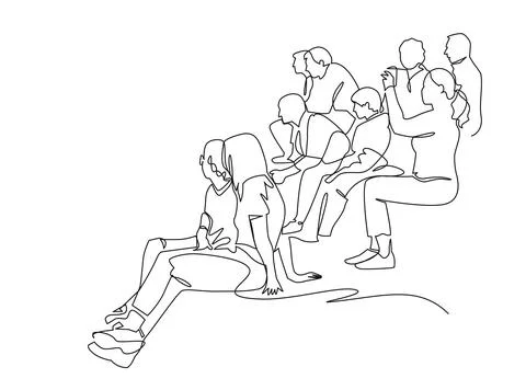 Continuous one line vector drawing group of people. Audience silhouette hand Stock Illustration