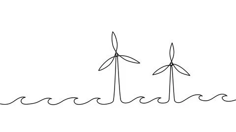 Continuous one line wind energy art drawing windmill solar turbine renewable Stock Illustration