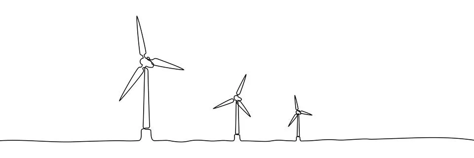 Continuous one line wind energy art drawing windmill sustainable renewable Stock Illustration