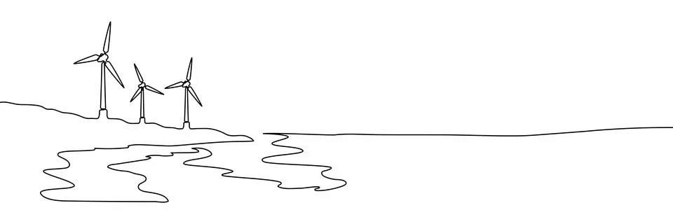 Continuous one line wind energy art drawing windmill sustainable renewable Stock Illustration