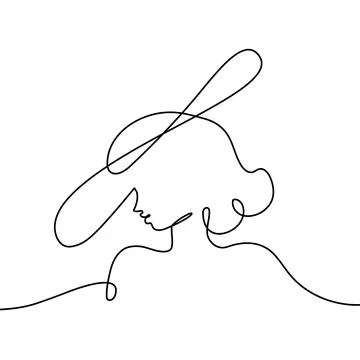 Continuous one line woman hat beach drawing summer outline girl illustration Ilustración de archivo