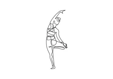 Continuous one or single line drawing. Woman doing exercise in y 스톡 일러스트