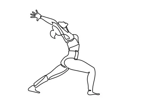 Continuous one or single line drawing. Woman doing exercise in y Stock Illustration