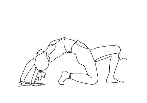 Continuous one or single line drawing. Woman doing exercise in y Stock Illustration