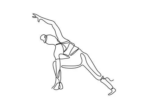 Continuous one or single line drawing. Woman doing exercise in y 스톡 일러스트
