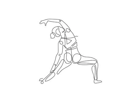 Continuous one or single line drawing. Woman doing exercise in yoga isolated 스톡 일러스트