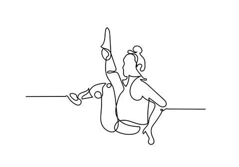 Continuous one or single line drawing. Woman doing exercise in yoga isolated 스톡 일러스트