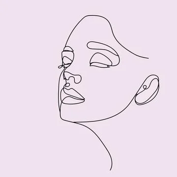 Continuous one simple single abstract line drawing of a female face Stock Illustration