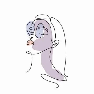 Continuous one simple single abstract line drawing of female face Liner Stock Illustration