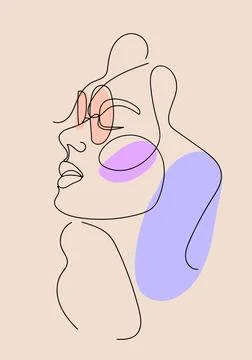 Continuous one simple single abstract line drawing of a female face Stock Illustration